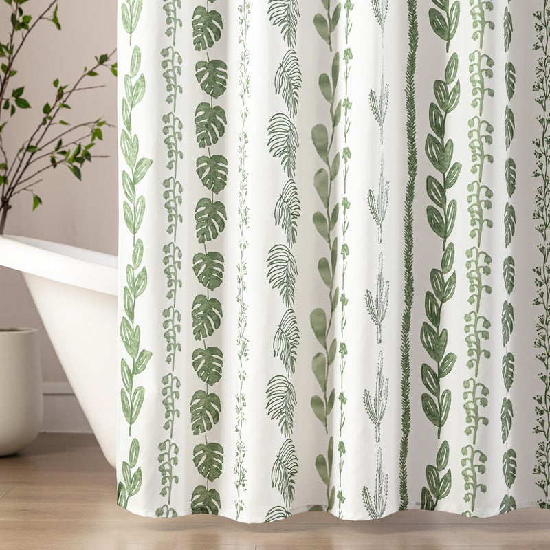 Lino Rosa Sage Green Boho Shower Curtain,Modern White Light Green Neutral Farmhouse Waterproof Fabric Shower Curtains for Bathroom,Unique Decorative Tropical Spa Botanical Nature Plant Floral Eucalyptus Decor - Image 4