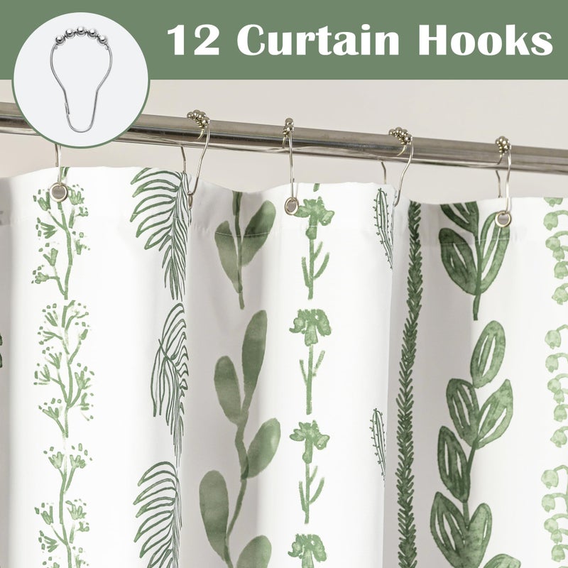 Lino Rosa Sage Green Boho Shower Curtain,Modern White Light Green Neutral Farmhouse Waterproof Fabric Shower Curtains for Bathroom,Unique Decorative Tropical Spa Botanical Nature Plant Floral Eucalyptus Decor - Image 3