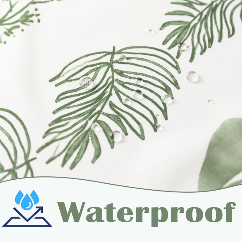 Lino Rosa Sage Green Boho Shower Curtain,Modern White Light Green Neutral Farmhouse Waterproof Fabric Shower Curtains for Bathroom,Unique Decorative Tropical Spa Botanical Nature Plant Floral Eucalyptus Decor - Image 5