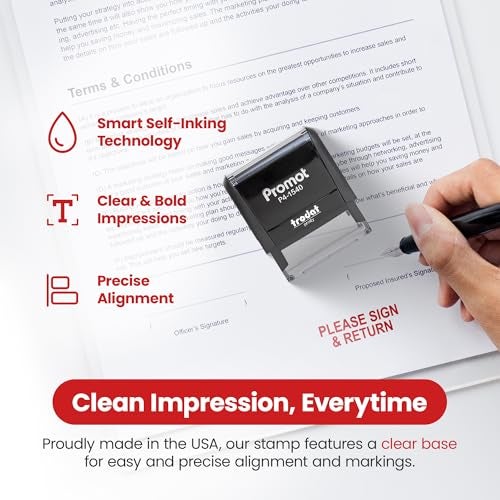Promot Please Sign and Return Self Inking Rubber Stamp - Refillable Teacher Stamps - Business, Bookkeeping, Ordering, Accounting, Work, Bank, Office Stamper - Red Ink - Image 3