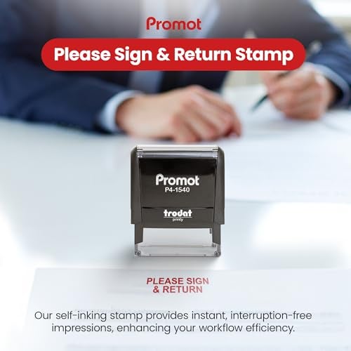 Promot Please Sign and Return Self Inking Rubber Stamp - Refillable Teacher Stamps - Business, Bookkeeping, Ordering, Accounting, Work, Bank, Office Stamper - Red Ink - Image 2
