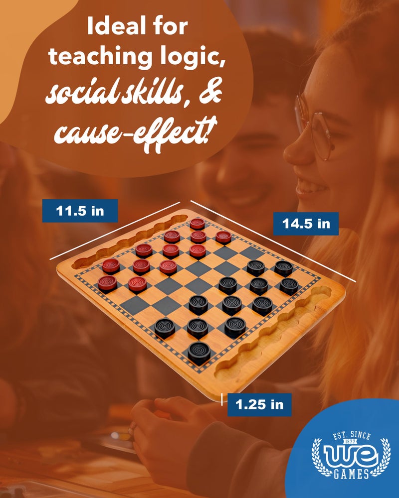 WE Games Solid Wood Red and Black Checkers Board Game Set with Inset Grooves for Pieces, 14.5 in. - Image 3