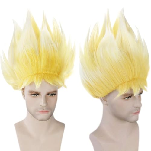 ANOGOL Hair Cap +Men Yellow Spiky Cosplay Wig Short Yellow Layered Synthetic Hair for Women Men Dress Up for Anime Cartoon Costume Party Wigs Spiky Halloween Christmas Wigs - Image 1