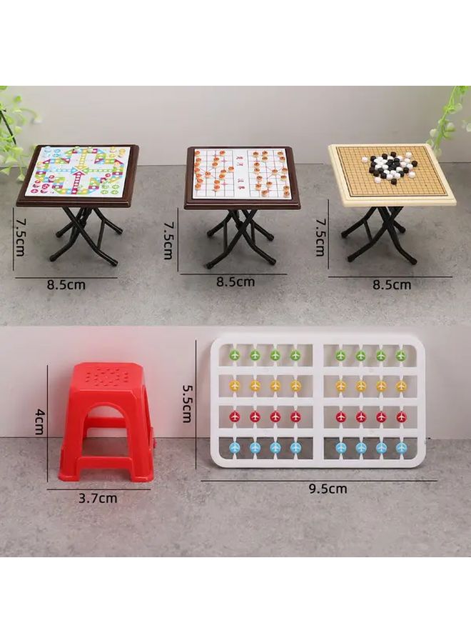 Mini Flying Chess Table With 2 Red Stools 1 12 Scale Dollhouse Board Game Set - Image 3