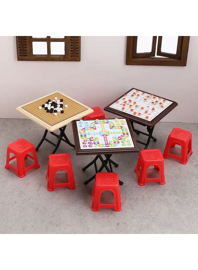 Mini Flying Chess Table With 2 Red Stools 1 12 Scale Dollhouse Board Game Set - Image 2