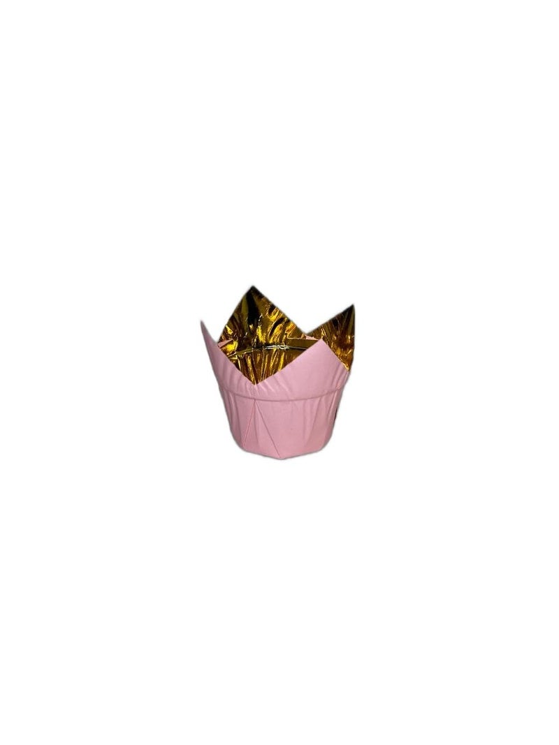 Baekence Baekence Tulip Cup Cake Liner Pink Golden Paper Baking Cups Muffin Cup Pack of 500 pcs150x50mm - Image 3
