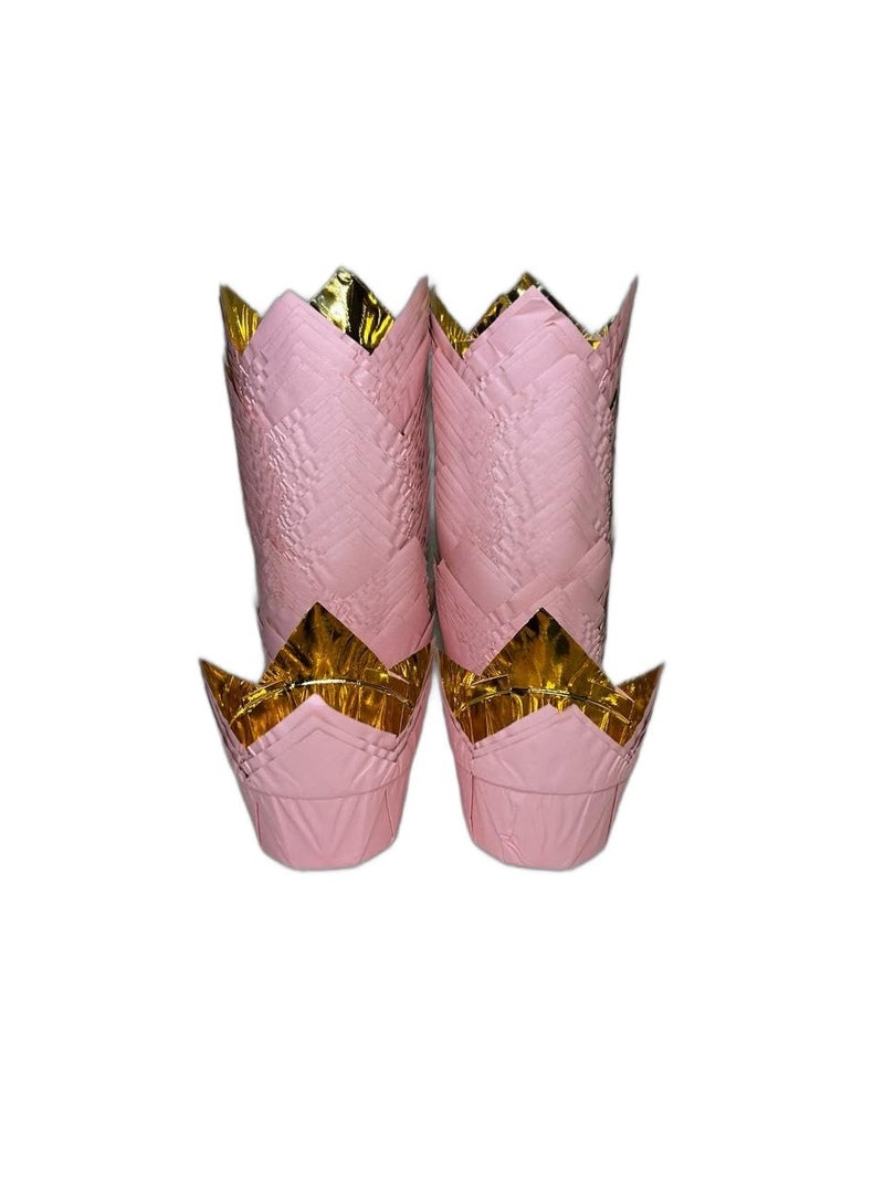 Baekence Baekence Tulip Cup Cake Liner Pink Golden Paper Baking Cups Muffin Cup Pack of 500 pcs150x50mm - Image 1