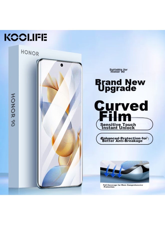 Koolife Tempered Glass Screen Protector For Honor 90, Huawei Honor 90 Phone Film Protective Cover, Curved Screen Full Coverage High Definition Film, Shatterproof, Anti-fingerprint - Image 1