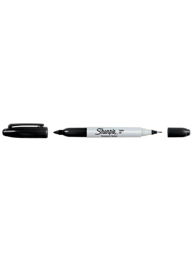 Sharpie Twin Tip Permanent Markers, Fine and Ultra Fine, Black, 12 Count - Image 3