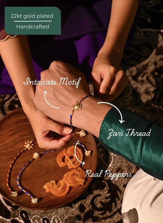 Tangerine 22k gold plated Heer Rakhi | Inspired by Heer-Ranjha | Traditional Love-Themed Rakhi - Image 2