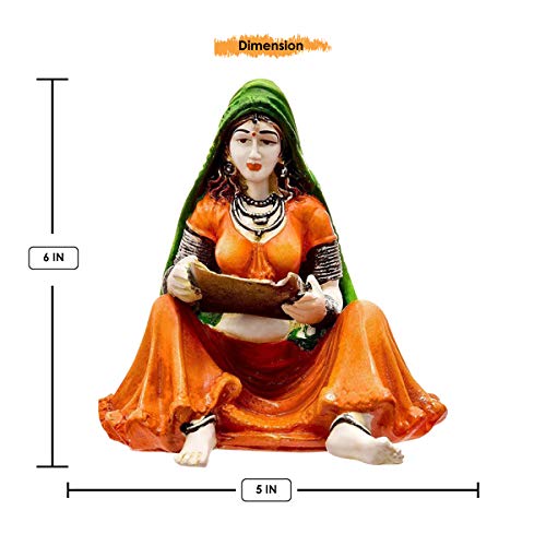 Karigaari India Handcrafted Rajasthani Lady with Supda Polyresin Showpiece | Traditional Indian Woman Figurine for Home Decor Ethnic Art Statue for Living Room Table Gift Item Hand Painted Sculpture - Image 3