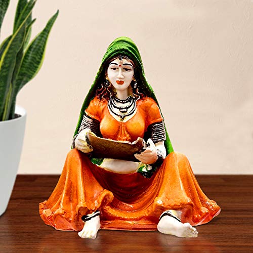 Karigaari India Handcrafted Rajasthani Lady with Supda Polyresin Showpiece | Traditional Indian Woman Figurine for Home Decor Ethnic Art Statue for Living Room Table Gift Item Hand Painted Sculpture - Image 1