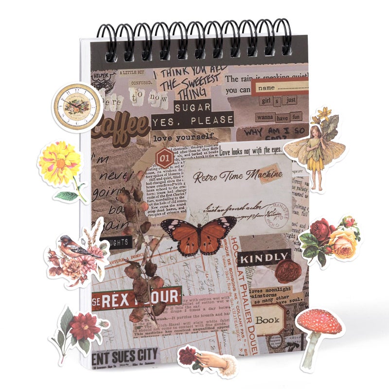 RISYPISY PreCut Vintage Sticker Book for Scrapbooking 622PCS Journaling Dark Academia Washi Stickers Ephemera for Junk Journal Supplies 50 Sheets Orange Sticker for Journaling