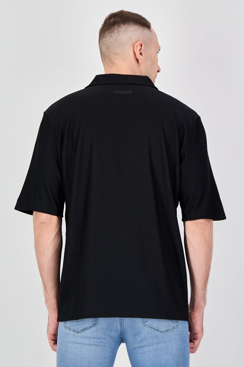 Core Elements Men Regular Fit Short Sleeve Stripe Casual Shirts, Black - Image 3