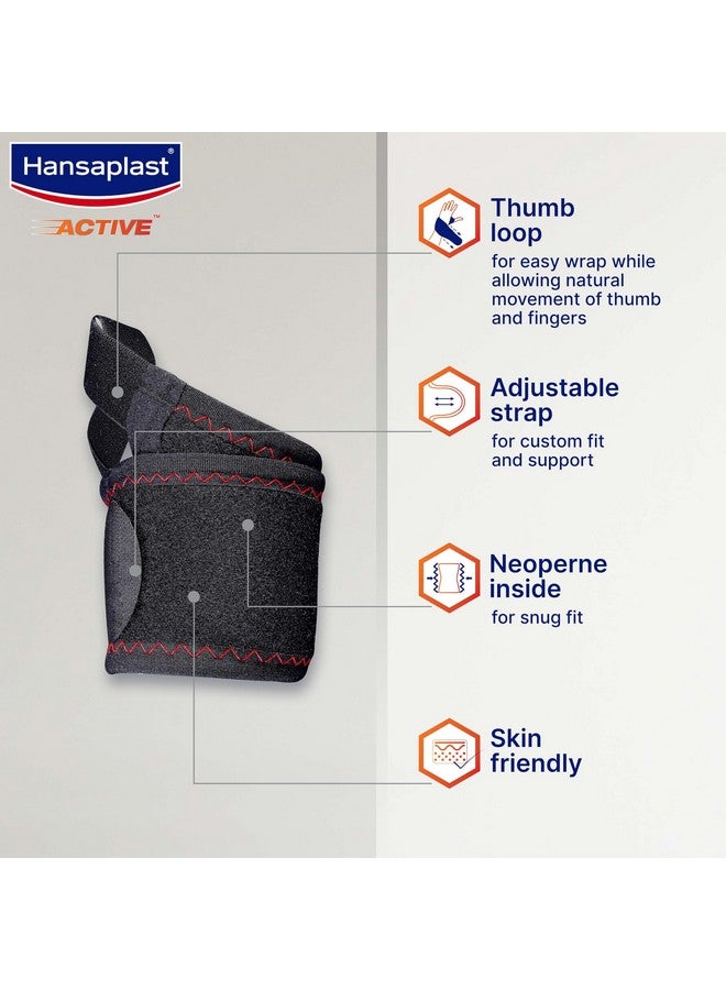 Hansaplast Hansaplast Active Wrist Support for Men & Women | 1 Unit | One Size Fits Most | Neoprene Wrist Band Supporter for Long Lasting Pain Relief & Stability | Skin Friendly Wrist Wrap/Strap with Thumb Loop for Comfortable Fit | Brace for Workout, Gym, Badminton | Sprain, Strain, Preventive Care, Overuse Care  - Image 2