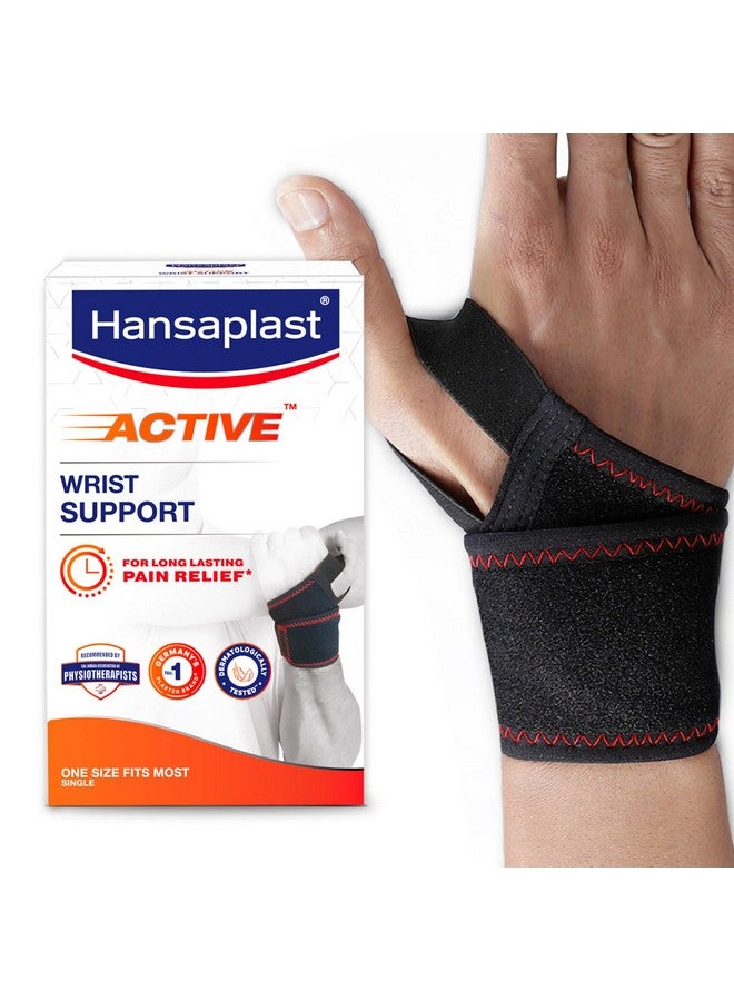 Hansaplast Hansaplast Active Wrist Support for Men & Women | 1 Unit | One Size Fits Most | Neoprene Wrist Band Supporter for Long Lasting Pain Relief & Stability | Skin Friendly Wrist Wrap/Strap with Thumb Loop for Comfortable Fit | Brace for Workout, Gym, Badminton | Sprain, Strain, Preventive Care, Overuse Care  - Image 1