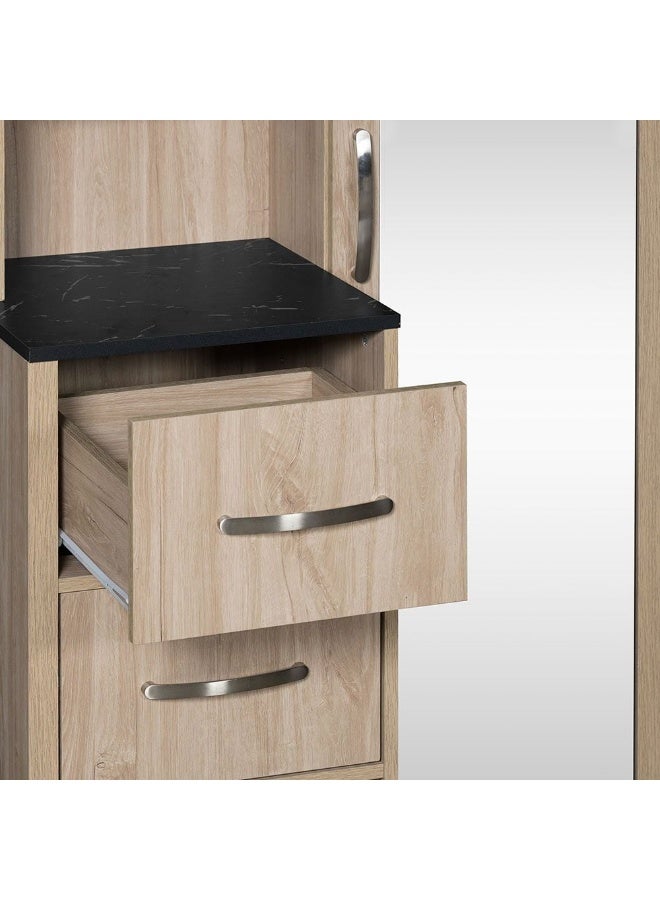 DANUBE HOME Bolivar Tall Dresser Storage Cabinet With Mirror Durable Vanity Table Dressing Makeup Desk With Storage Modern Design Bedroom Furniture L80xW40xH172cm-Vintage Oak/Black Faux Marble  - Image 3