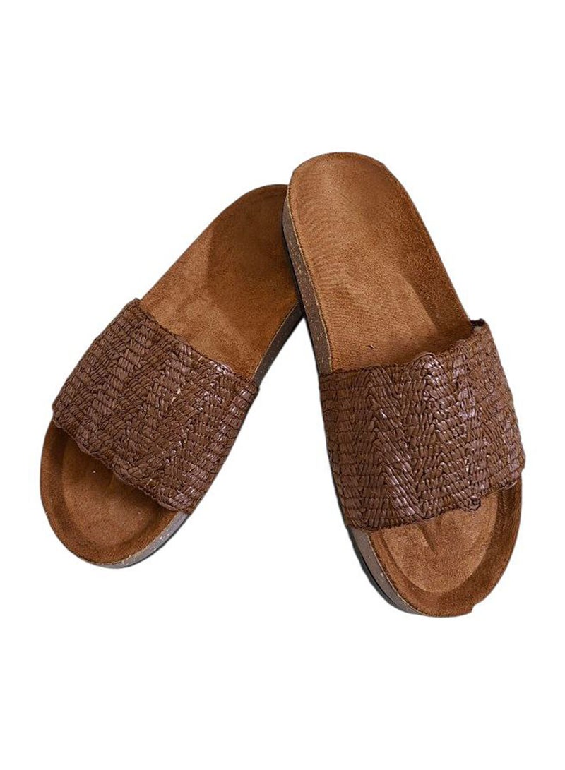 Karisma Flat Squared Toe Slippers With Simple Canvas With Embroidered Upper Strap - Image 1