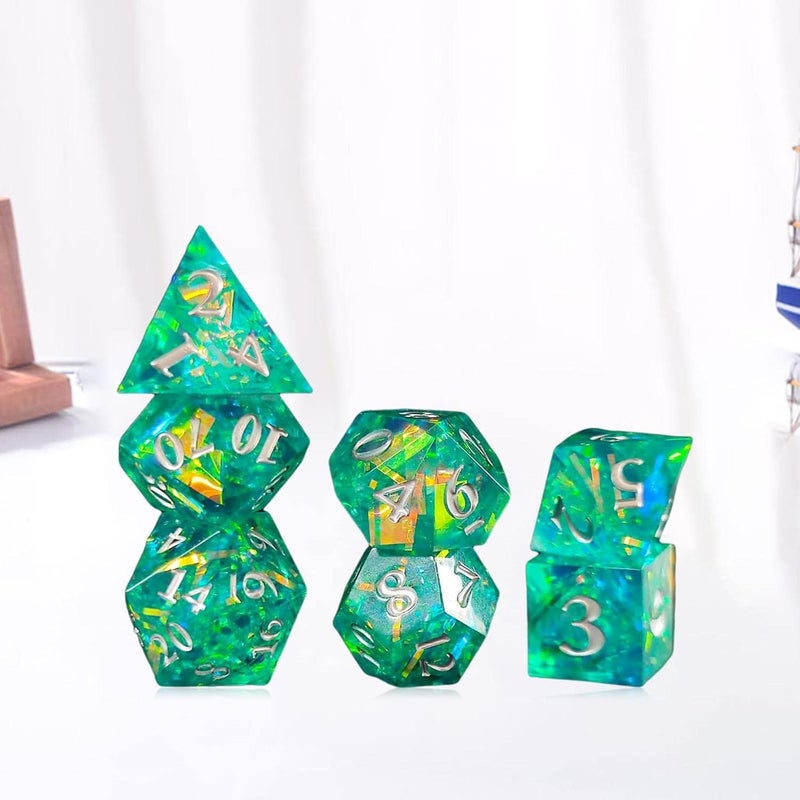 klarako DND Dice Set, 7Pcs Sharp Edge Dice, D4 D6 D8 2XD10 D12 D20 for DND RPG MTG Game, Role Playing, Party Favors, Teaching Prop, Board Game  Green Blue - Image 5