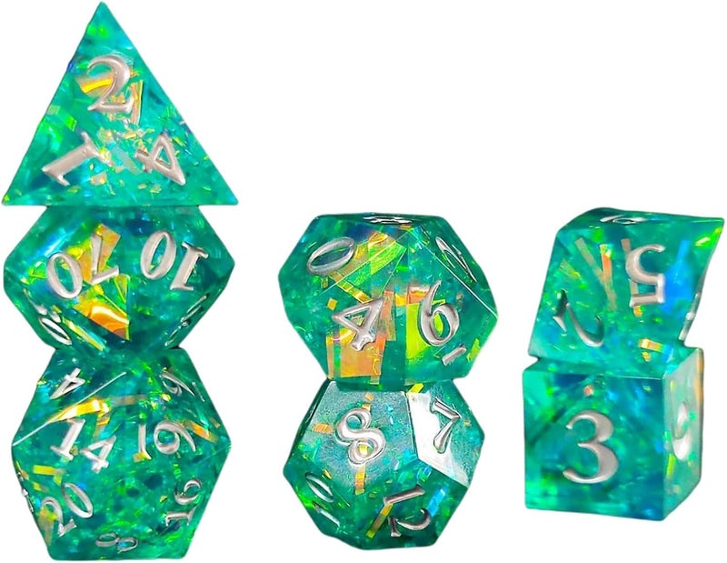 klarako DND Dice Set, 7Pcs Sharp Edge Dice, D4 D6 D8 2XD10 D12 D20 for DND RPG MTG Game, Role Playing, Party Favors, Teaching Prop, Board Game  Green Blue - Image 1