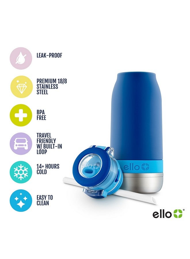 Pogo Ello Emma 14oz Vacuum Insulated Stainless Steel Kids Water Bottle with Straw and Built-in Carrying Handle and Leak-Proof Locking Lid for School Backpack, Lunchbox and Outdoor Sports, Touchdown Blue - Image 2