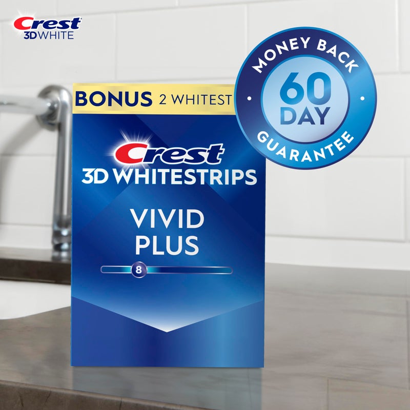 Crest 3D Whitestrips Vivid Plus, Teeth Whitening Strip Kit, 10 Treatments + 2 Bonus Treatments (Each with 1 Upper/1 Lower Strip), 24 Strips, 8 Levels Whiter, Teeth Whitening Kit - Image 3
