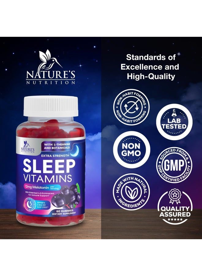 Nature's Nutrition فيتامينات النوم - مكمل غذائي سريع المفعول وقوي وطبيعي لتحفيز النوم للبالغين - يساعد على النوم بشكل طبيعي مع 12 مجم من الميلاتونين والبابونج والزنك - دعم النوم والعضلات من Nature's Sleep & Muscle Support - 60 علكة - Image 4