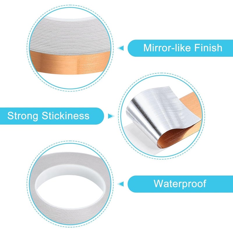 CYUTA Golden Tape (1CM x 50M) - Self-Adhesive Tiles Gap Foil Line Border Tape| Mirror Finish| DIY Craft| Decorative Floor Sealing Strip, Seam Sticker, Rose Gold Patti for Wall, Ceiling & Cabinet. - Image 2