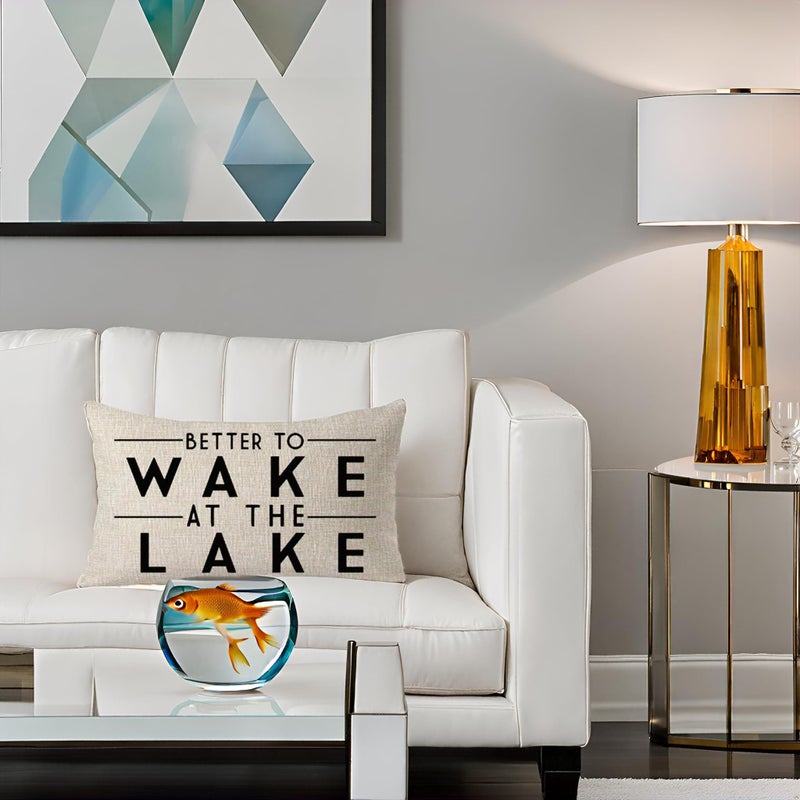 FELENIW Better to Wake at The Lake Adventure Awaits Cotton Linen Decorative Throw Pillow Cover Cushion Case Lumbar 12X20 inches - Image 2