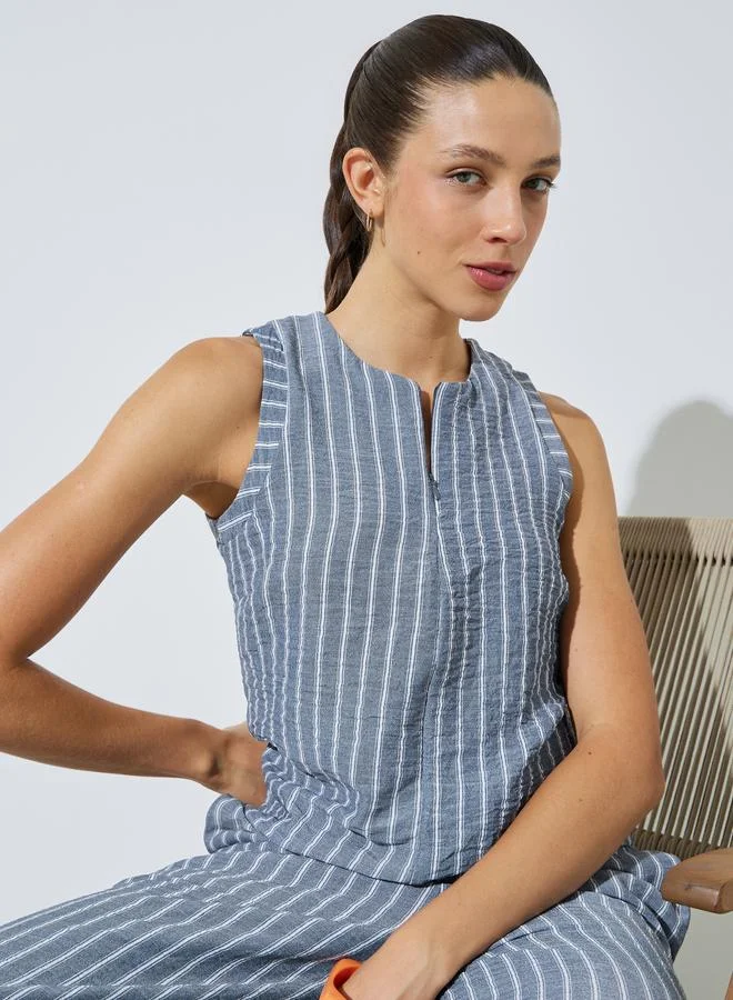 Styli Blue Striped Sleeveless Top