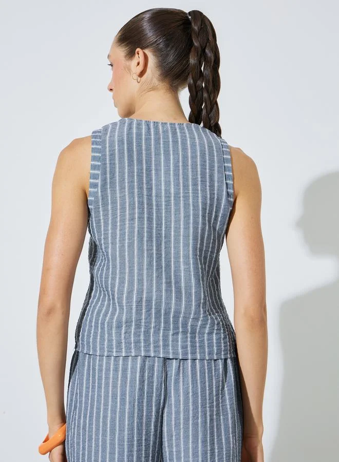 Styli Blue Blue Striped Sleeveless Top for Women | Best Price UAE