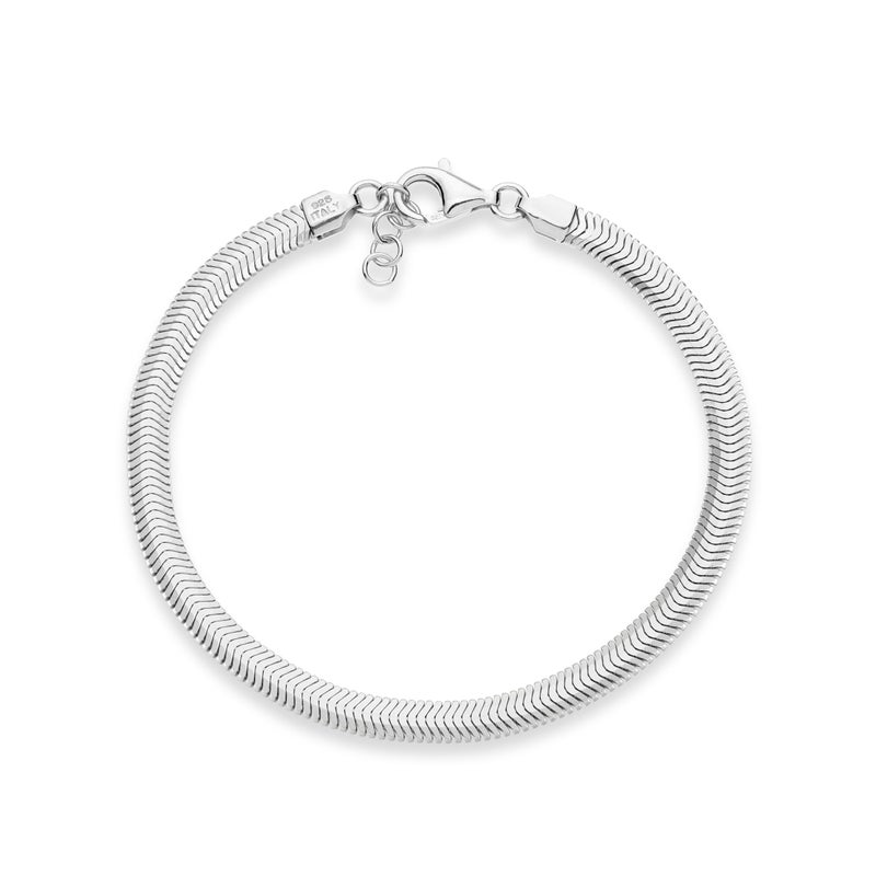 Miabella Italian Solid 925 Sterling Silver, 18K Yellow Gold Plated 4mm Domed Herringbone Snake Chain Link Bracelet for Women Men, Made in Italy (sterling silver, Length 6.5 Inches+0.5ext.) - Image 2