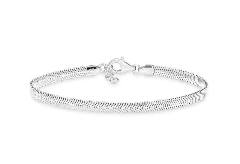 Miabella Italian Solid 925 Sterling Silver, 18K Yellow Gold Plated 4mm Domed Herringbone Snake Chain Link Bracelet for Women Men, Made in Italy (sterling silver, Length 6.5 Inches+0.5ext.) - Image 1