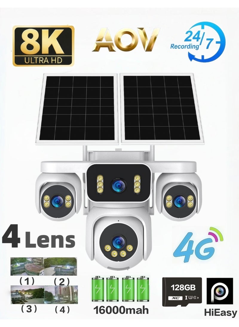 LS VISION 4 Screens AOV Solar Surveillance Cameras 4G 24/7 Recording Outdoor 16X Optical Zoom Auto Tracking 20W Solar Panel IP66，Standard 128GB memory card and built-in 16000mAh battery - Image 1