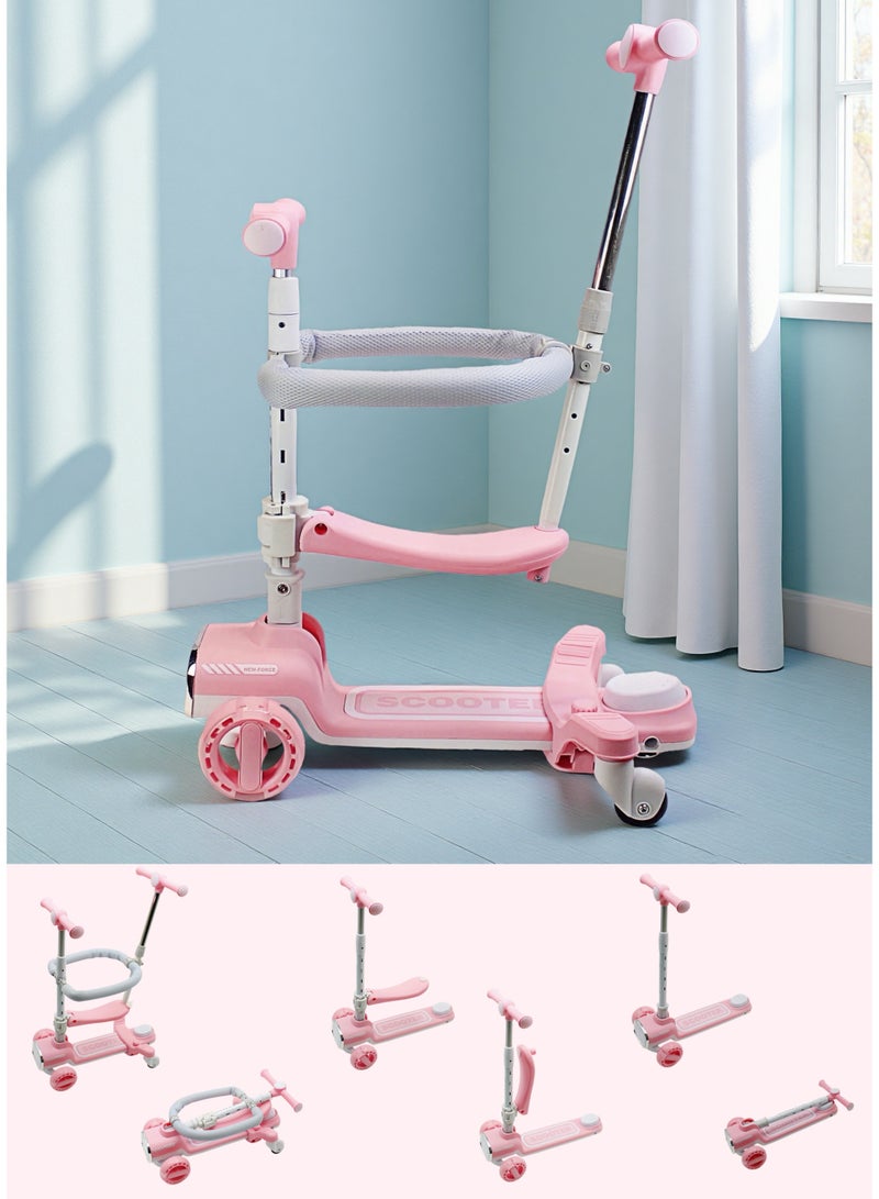 إيزي فيتشور سكوتر EASY FUTURE القابل للطي 4 في 1 للأطفال الصغار مع ارتفاع قابل للتعديل ومقعد قابل للإزالة وقضيب دفع للوالدين وسياج للأطفال بزاوية 360 درجة، سكوتر ركل ثلاثي العجلات للأطفال الأولاد والبنات من عمر 1 إلى 12 عامًا - Image 1