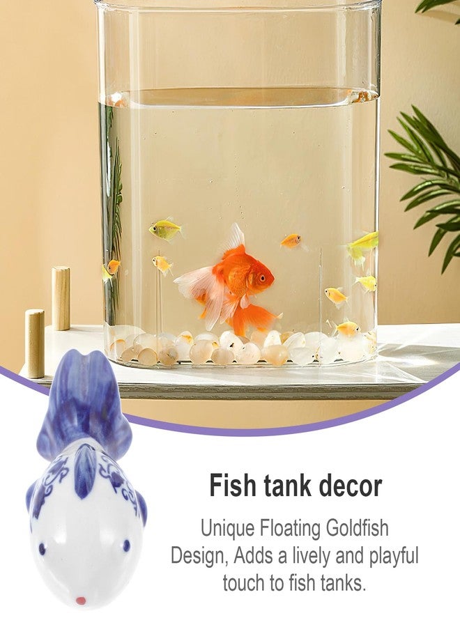 HOMSFOU Ceramic Fish Figurine Floating Ball Fish Tank Float Blue and White Goldfish Statue Porcelain Balls Centerpiece Miniature Underwater Aquatic Animal Figures for Zen Garden Tea Pet - Image 2