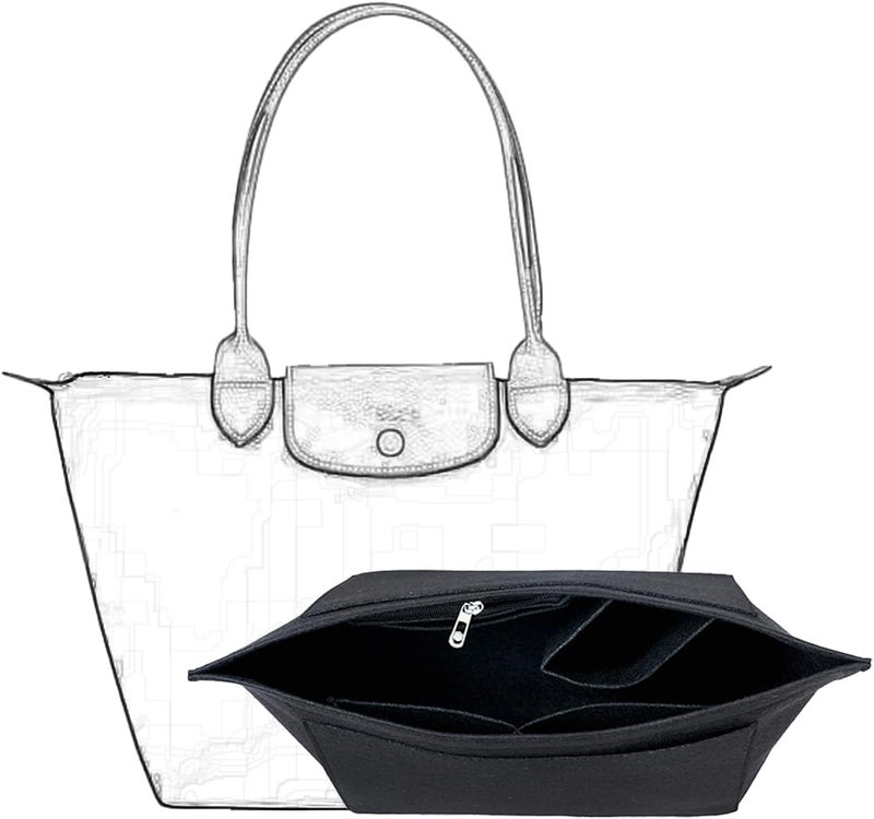D.DUO Balanced weight Purse Organizer, Multi-Pocket Felt Handbag Organizer, Folding Tote Bag organizer insert for Insert Wallet Organizer Suitable for Longchamp (Black, Large) Hardness boosted processed substance - Image 1