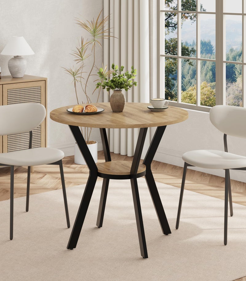 MECHYIN Round Kitchen Tables for 2-4, 31.5" Small Dining Tables with Storage, Rustic Wood Circle Dinner Table with Metal Leg, Farmhouse Dinner Table for Small Space, Dining Room, Kitchen, Office, Apartment - Image 1