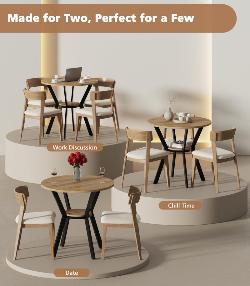 MECHYIN Round Kitchen Tables for 2-4, 31.5" Small Dining Tables with Storage, Rustic Wood Circle Dinner Table with Metal Leg, Farmhouse Dinner Table for Small Space, Dining Room, Kitchen, Office, Apartment - Image 5