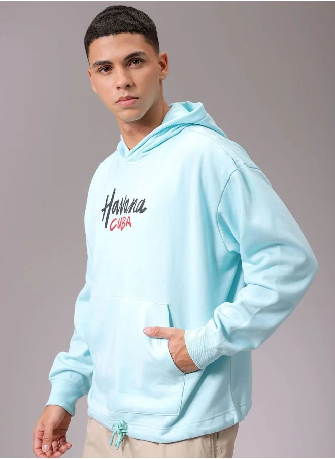 شركة المرآب الهندية Men Oversized Placement Print Overhead Hooded Sweatshirt