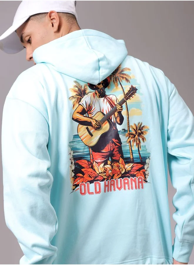 شركة المرآب الهندية Men Oversized Placement Print Overhead Hooded Sweatshirt