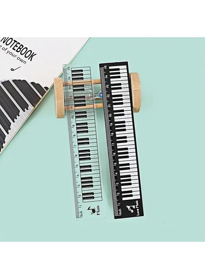 Black White Piano Key Rulers 6 Inch Acrylic Measuring Tools with Musical Notes - Image 1