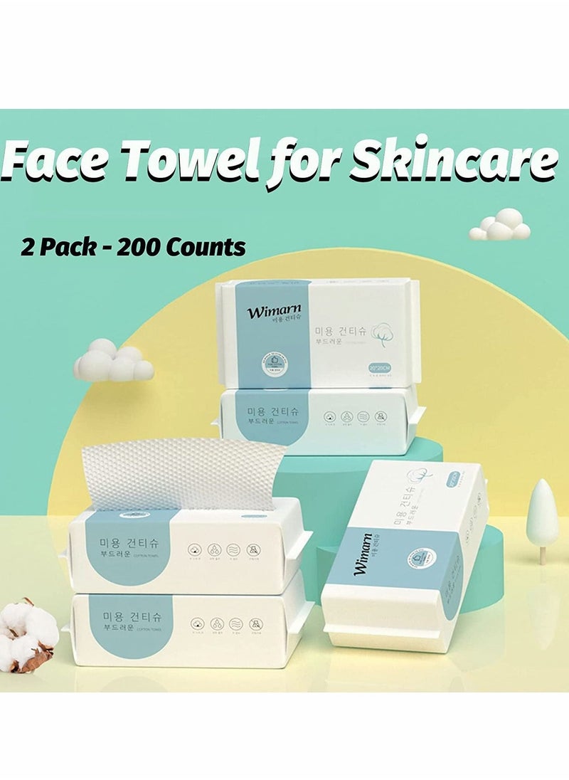 Disposable Face Towel, Deeply Cleansing Cotton Tissue Soft Cotton Dry Facial Tissue for Skincare Facial Cleansing Makeup Removing Surface Cleaning 2 Pack(200 Count) - Image 1