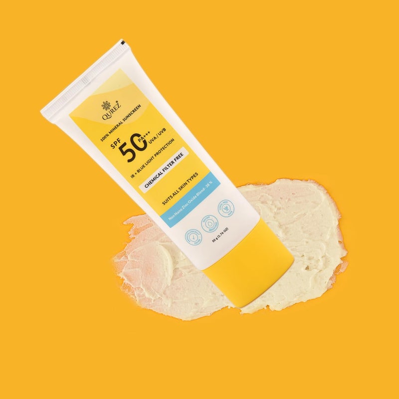 Qurez واقي شمس معدني كوريز SPF 50 PA خفيف الوزن حماية واسعة الطيف حماية من الضوء الأزرق حماية من الأشعة تحت الحمراء مختبر سريريًا للبشرة الدهنية والجافة والحساسة والمعرضة لحب الشباب مقاوم للماء 50 جرام - Image 2