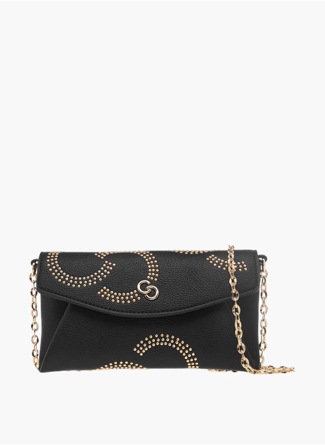 Celeste Womens Stud Detail Clutch With Chain Strap And Flap Closure  - Image 1