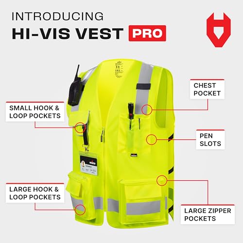 NoCry Premium Reflective Safety Vest for Men with Heavy-Duty Stitching & Phone Pocket — ANSI Class 2 High-Visibility Neon Workwear with Multiple Pockets – Ideal for Construction Workers & Surveyors - Image 2