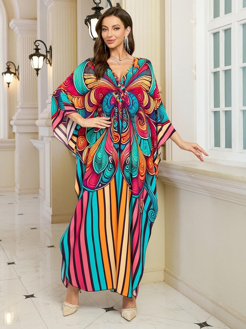 KEYLORTING Womenâ€™s Kaftan Beach Cover Up Dress Plus Size Summer Swimsuit Loungewear Maxi Dress - Image 4