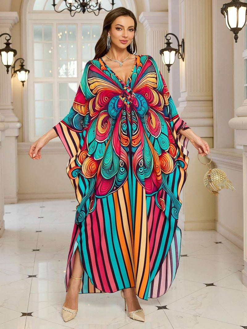 KEYLORTING Womenâ€™s Kaftan Beach Cover Up Dress Plus Size Summer Swimsuit Loungewear Maxi Dress - Image 3