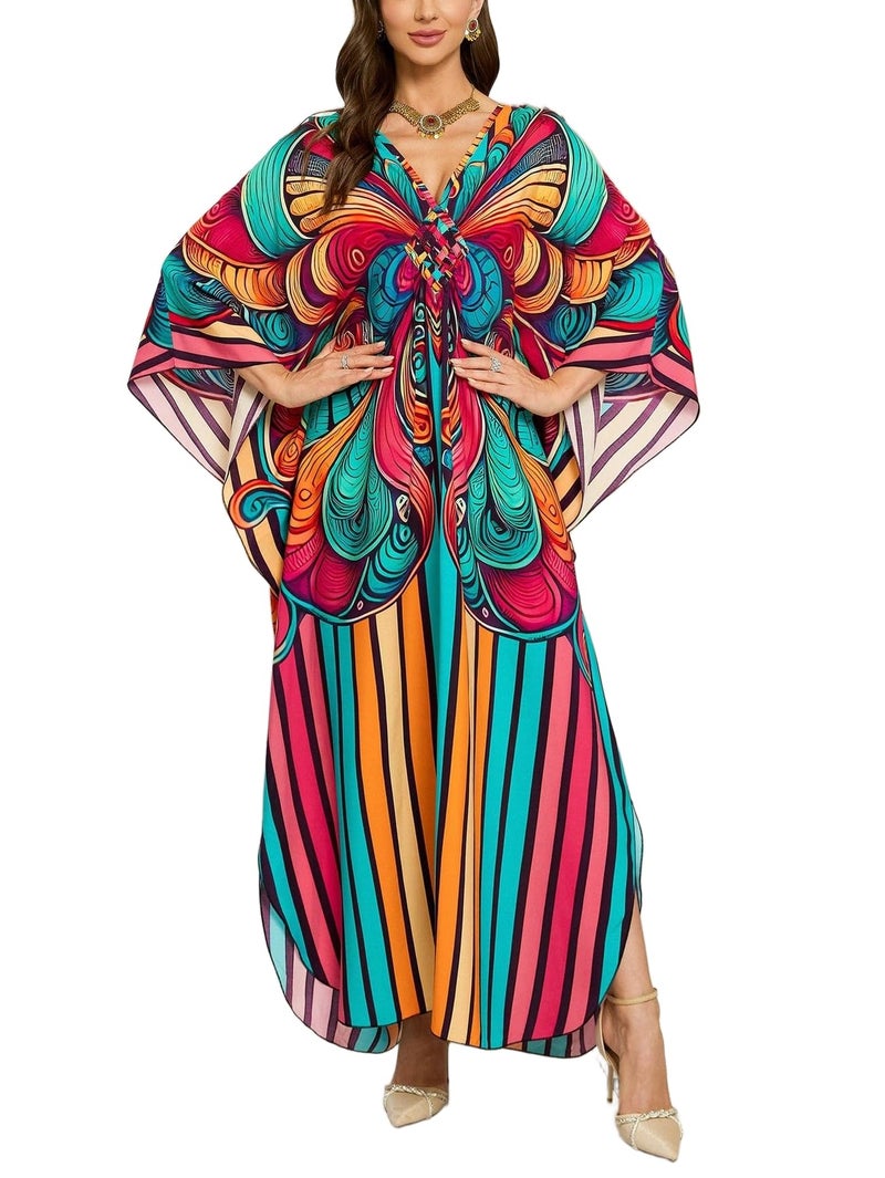 KEYLORTING Womenâ€™s Kaftan Beach Cover Up Dress Plus Size Summer Swimsuit Loungewear Maxi Dress - Image 1