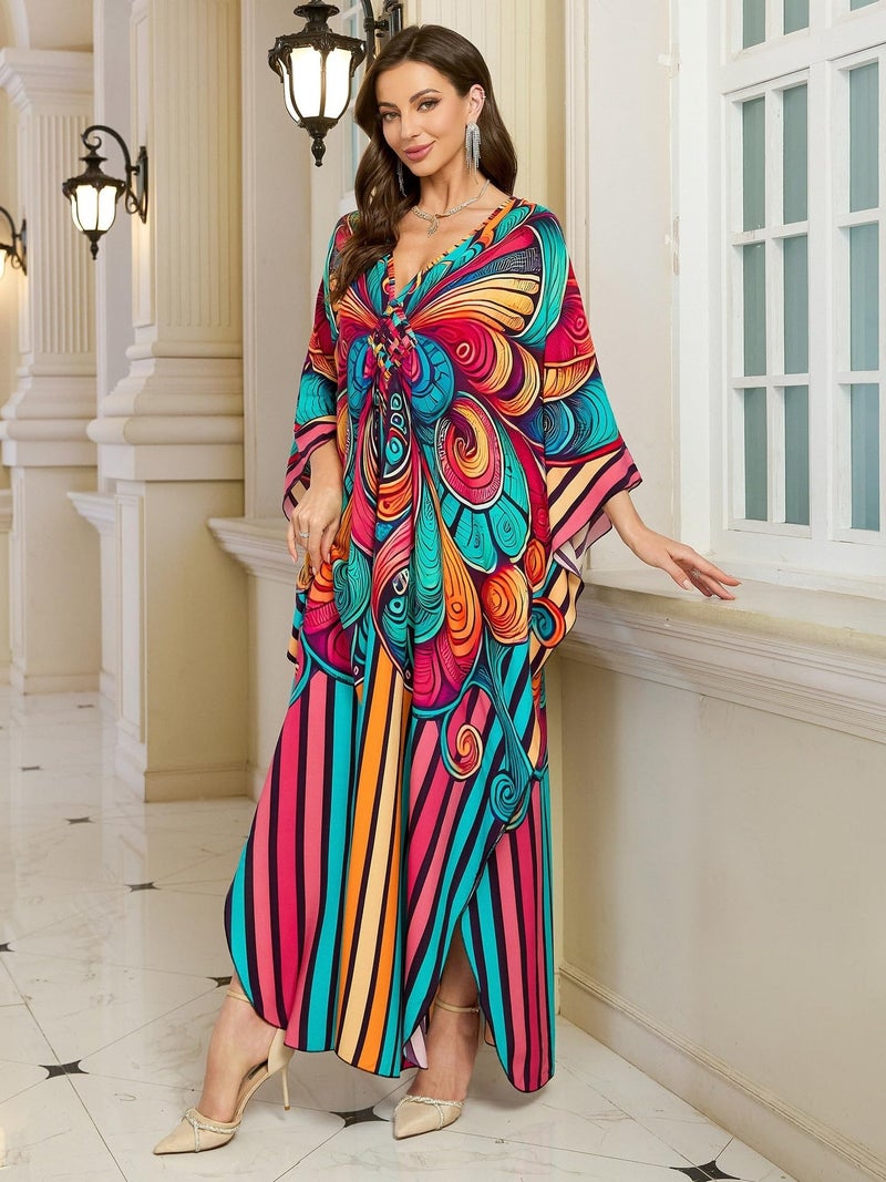 KEYLORTING Womenâ€™s Kaftan Beach Cover Up Dress Plus Size Summer Swimsuit Loungewear Maxi Dress - Image 5